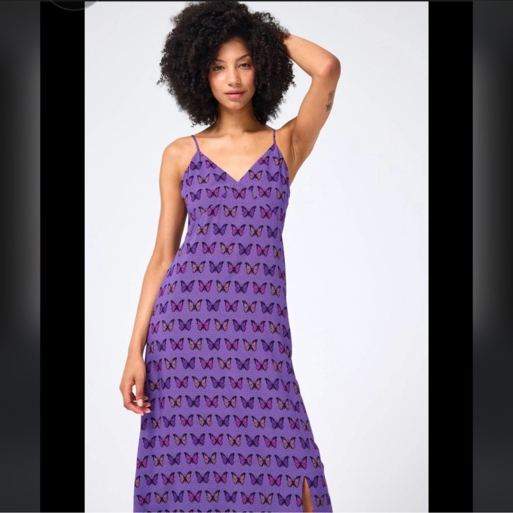 TEREZ NWOT Butterfly Halftone V-Neck Maxi Dress Size Small 💜 - Picture 4 of 6